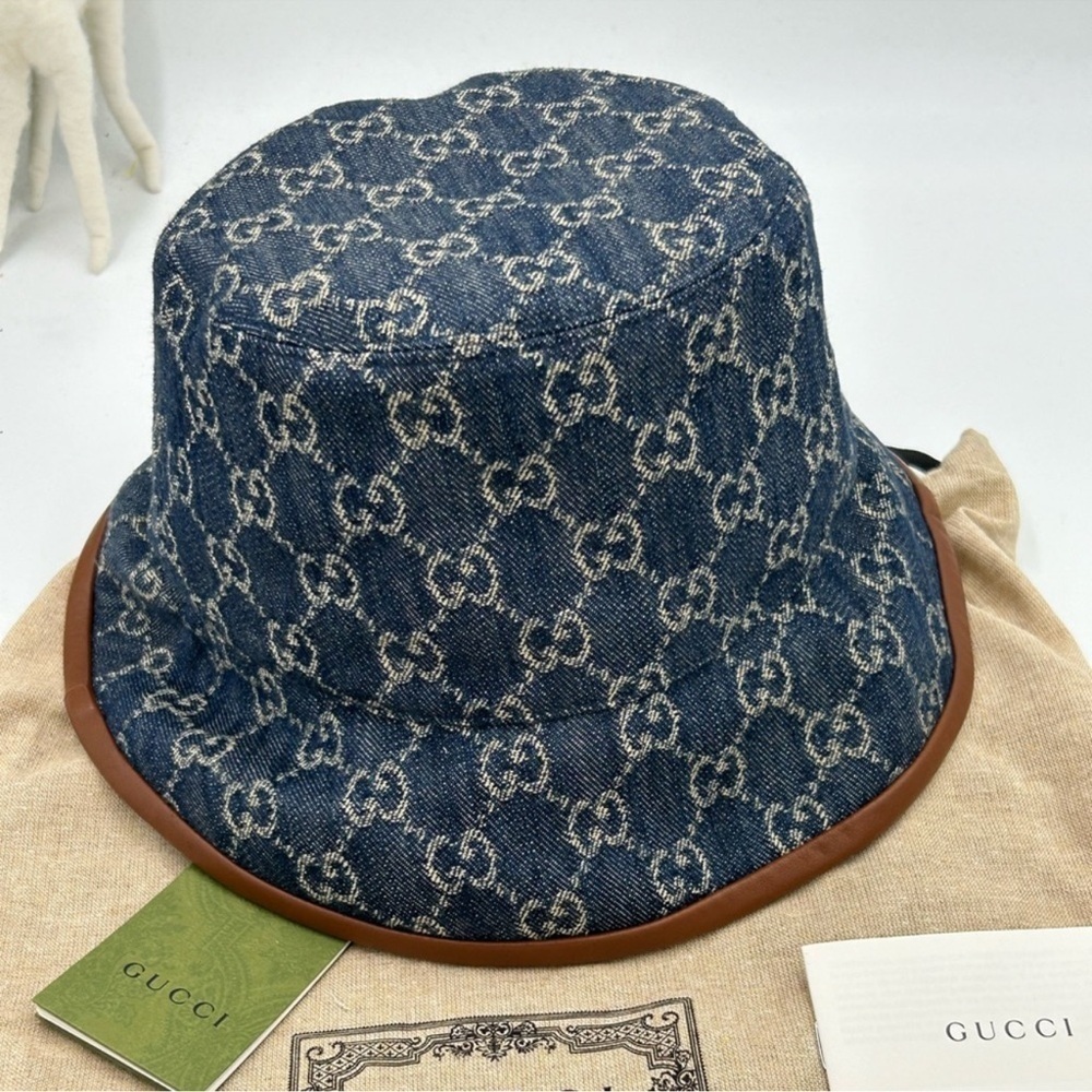 Men’s Gucci, blue denim bucket, hat, size large made in Italy